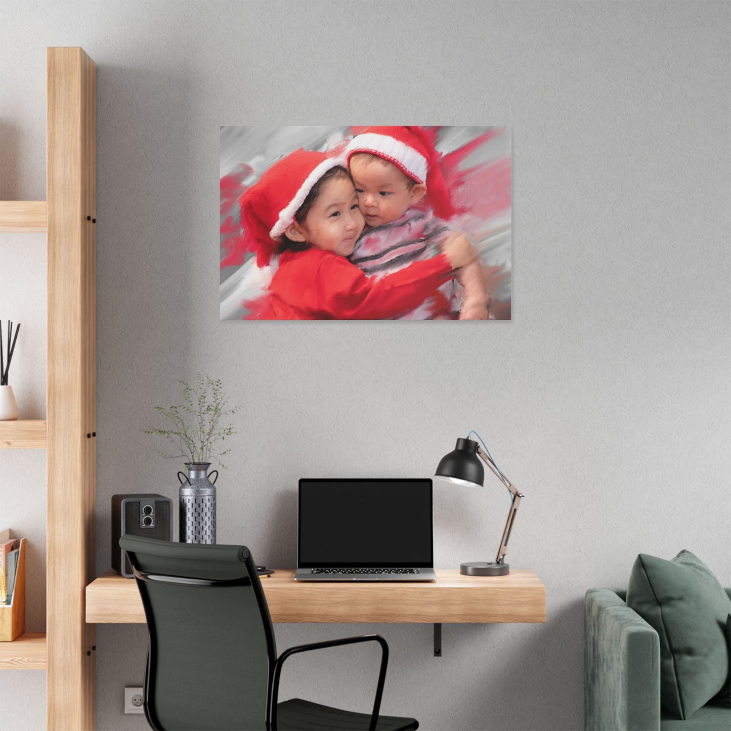 Children in Santa Hats Classic Stretched Canvas | Holiday Nursery Wall Art