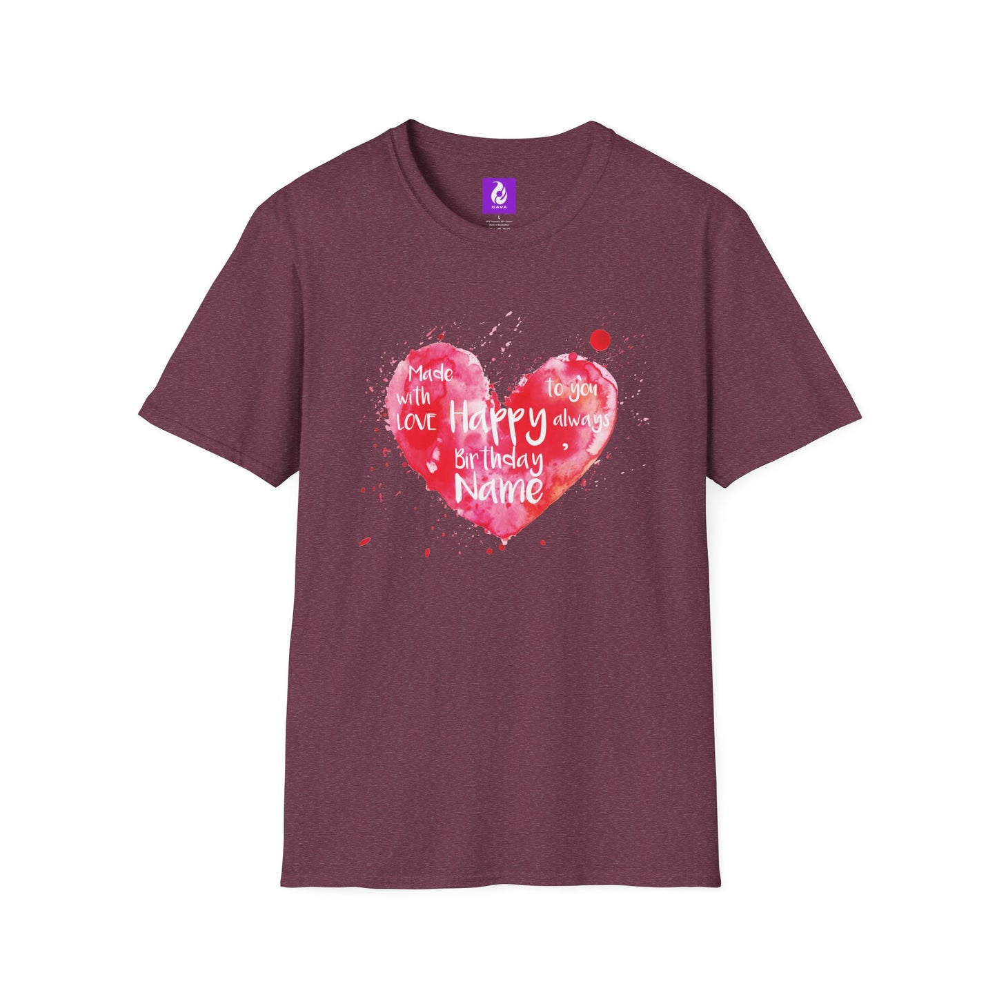 Personalized Birthday Love Heart Unisex T-Shirt – Softstyle Tee with Custom Name