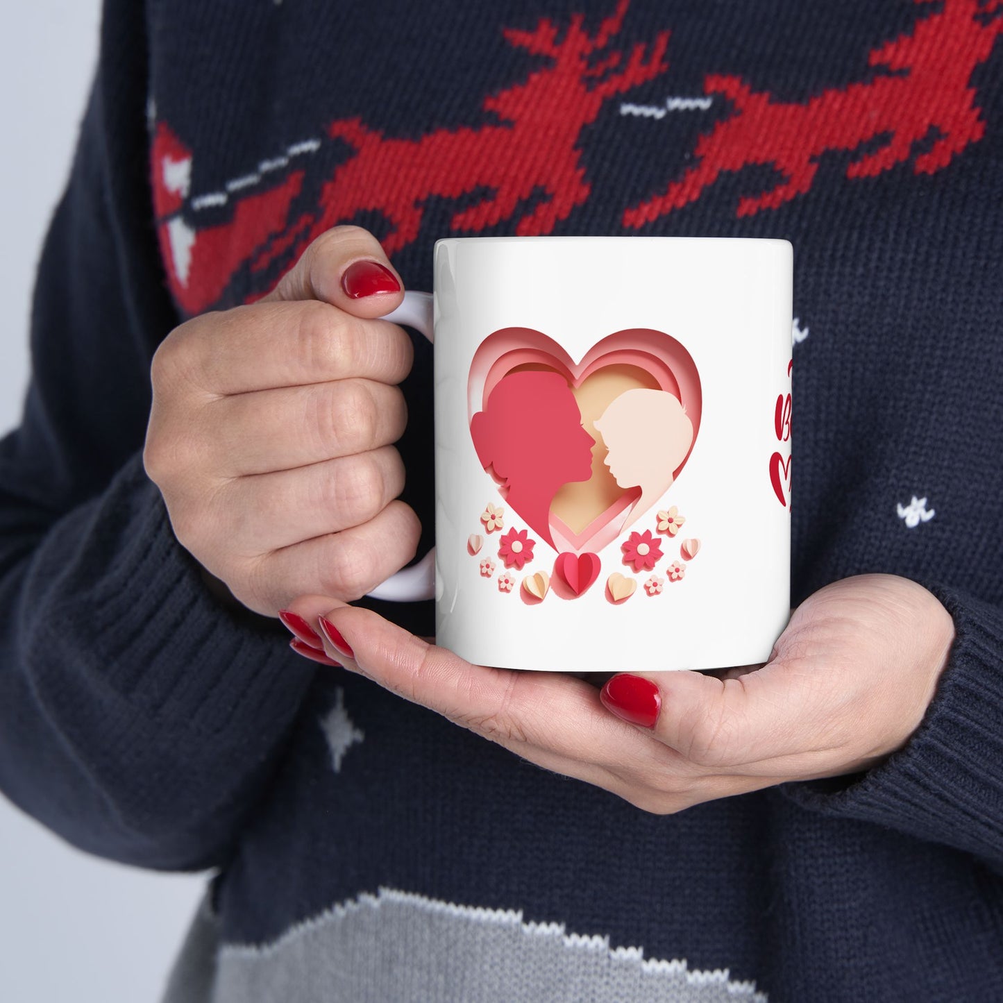 Best Mom Ceramic Mug - Heart Balloon Design (11oz, 15oz)