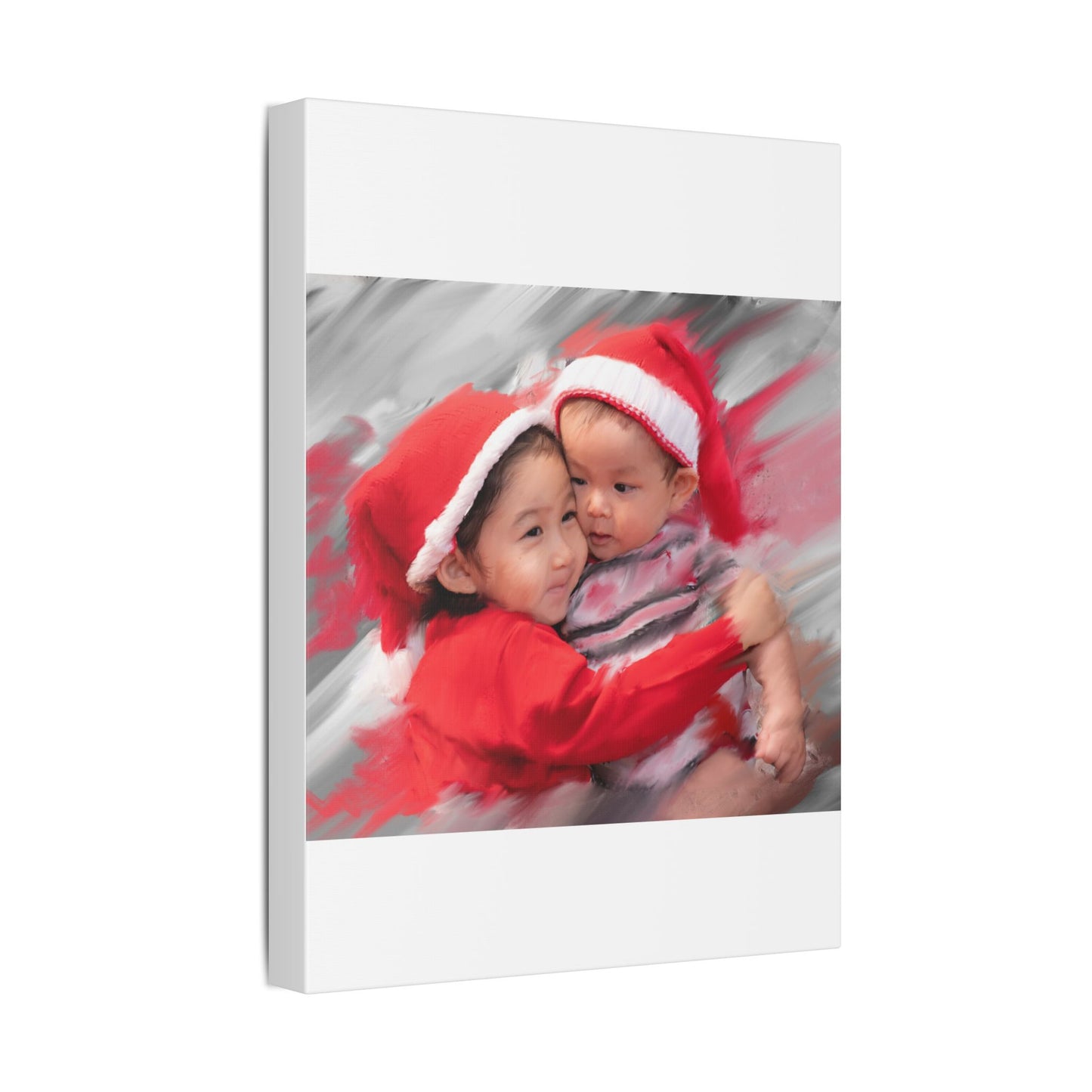 Children in Santa Hats Classic Stretched Canvas | Holiday Nursery Wall Art