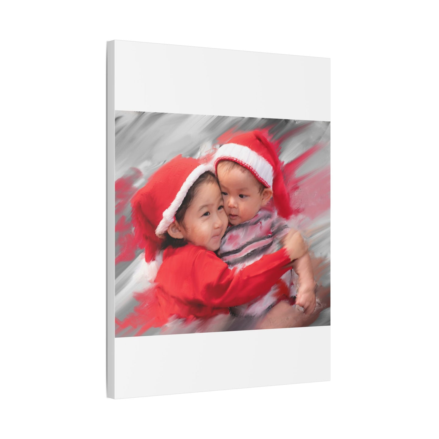 Children in Santa Hats Classic Stretched Canvas | Holiday Nursery Wall Art