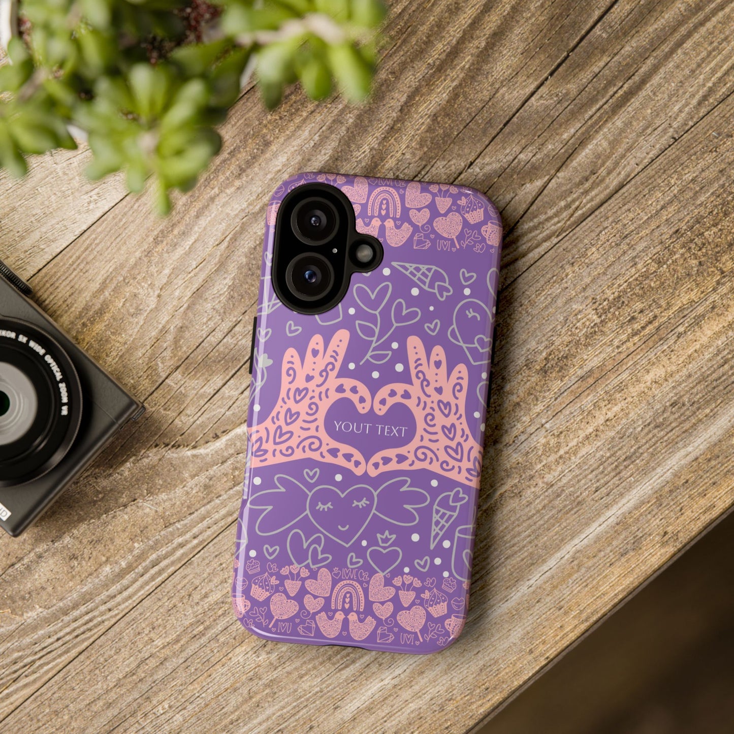 Colorful Heart Pattern Phone Case - Customizable Tough Case