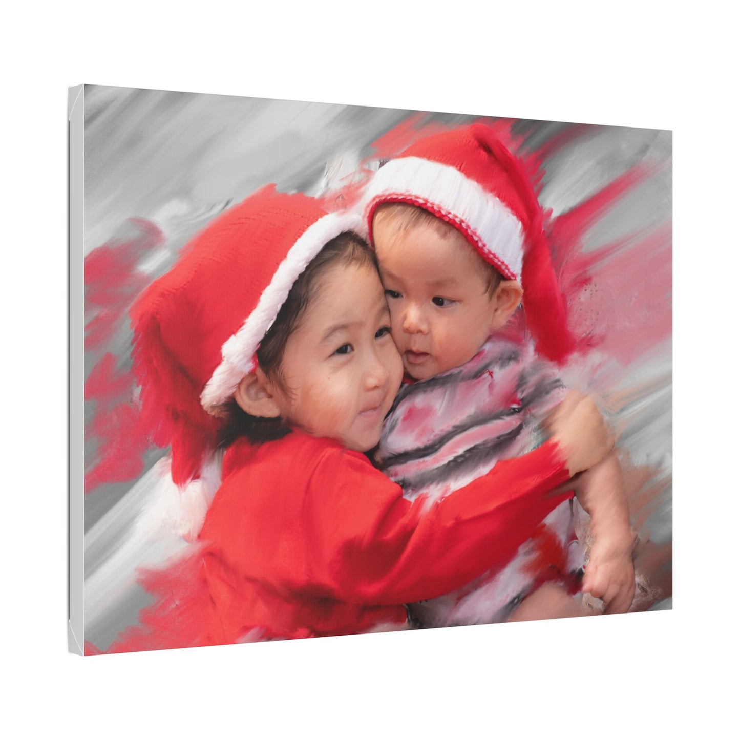 Children in Santa Hats Classic Stretched Canvas | Holiday Nursery Wall Art