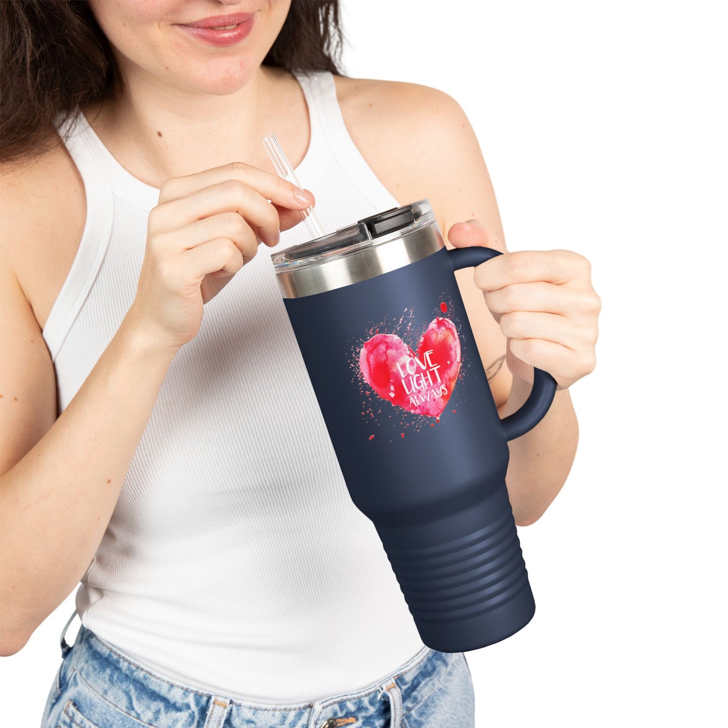 Love Light Always Insulated Travel Mug - 40oz | Heart Design for Daily Hydration & Gift Giving