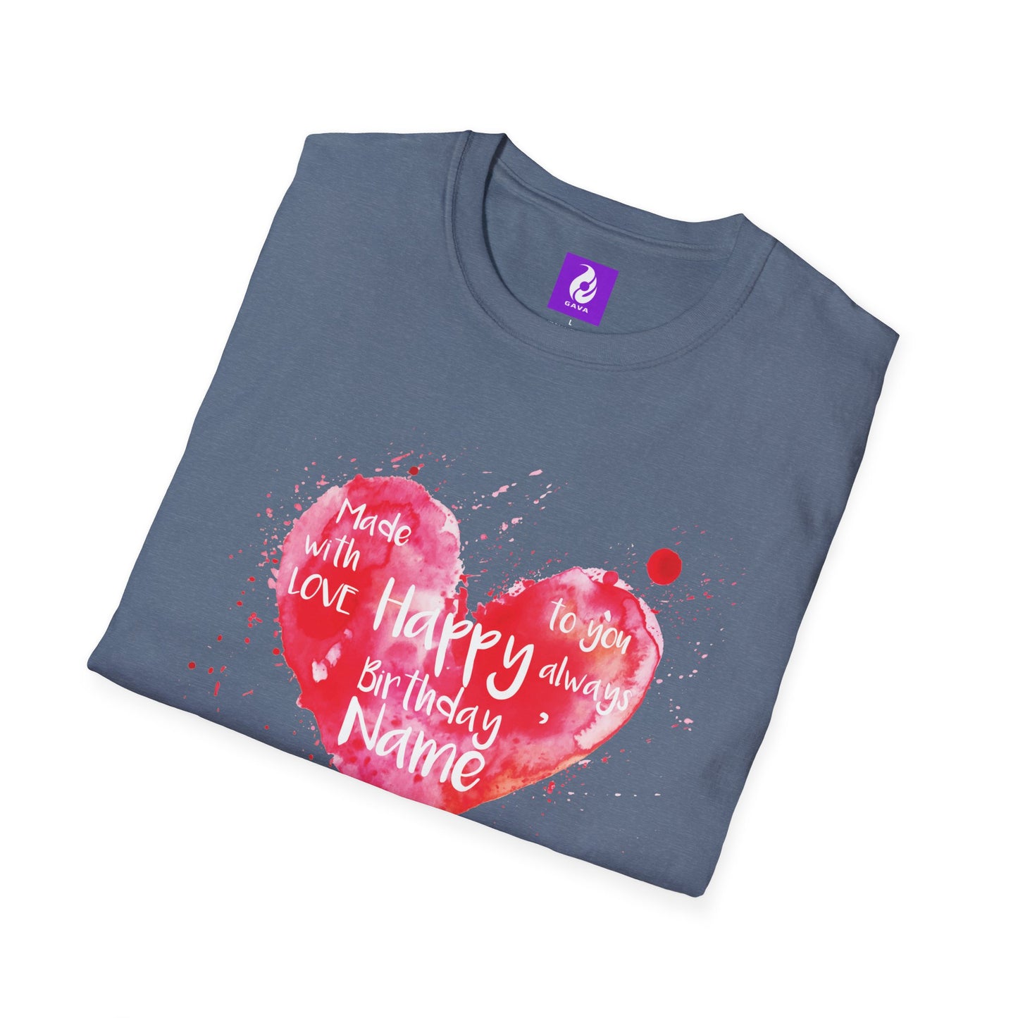 Personalized Birthday Love Heart Unisex T-Shirt – Softstyle Tee with Custom Name