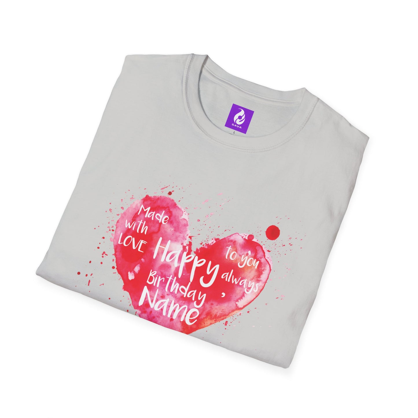 Personalized Birthday Love Heart Unisex T-Shirt – Softstyle Tee with Custom Name