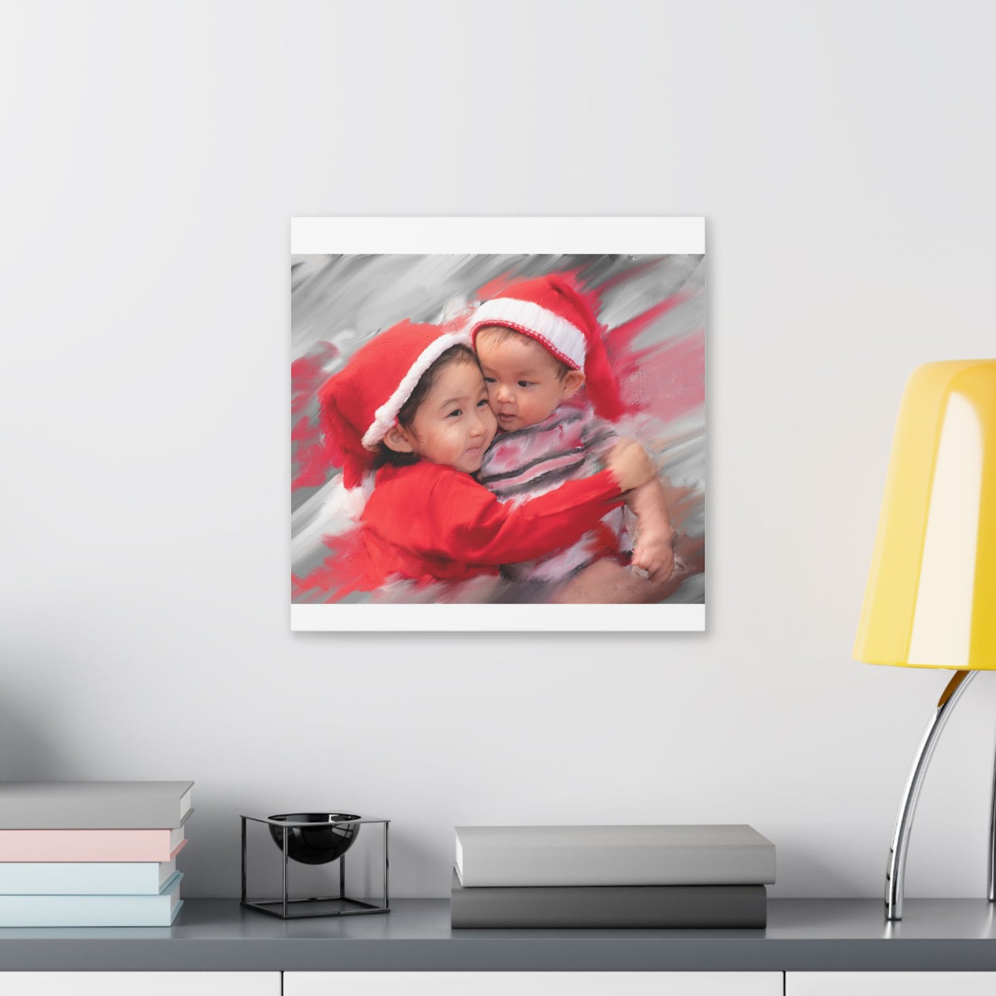 Children in Santa Hats Classic Stretched Canvas | Holiday Nursery Wall Art