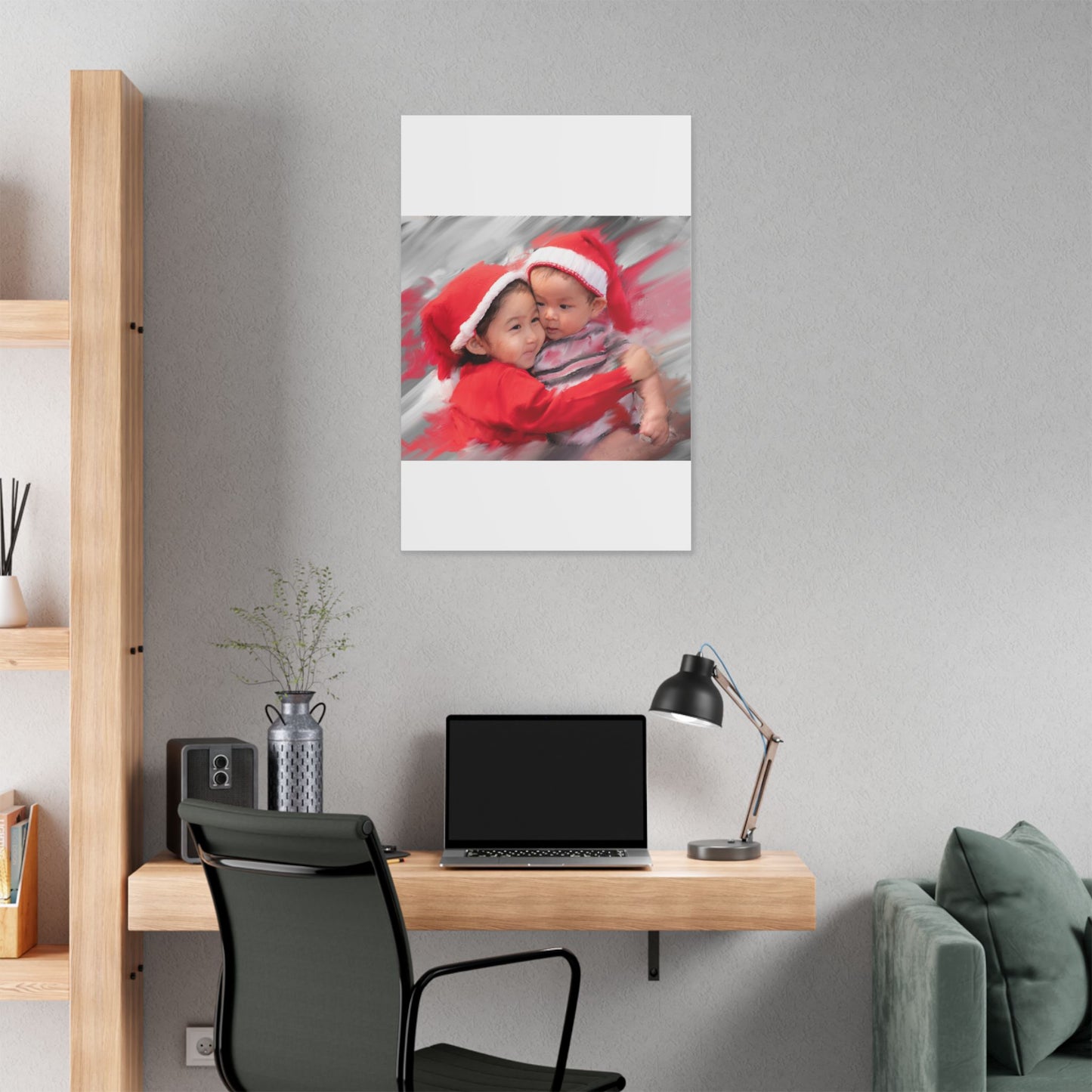 Children in Santa Hats Classic Stretched Canvas | Holiday Nursery Wall Art