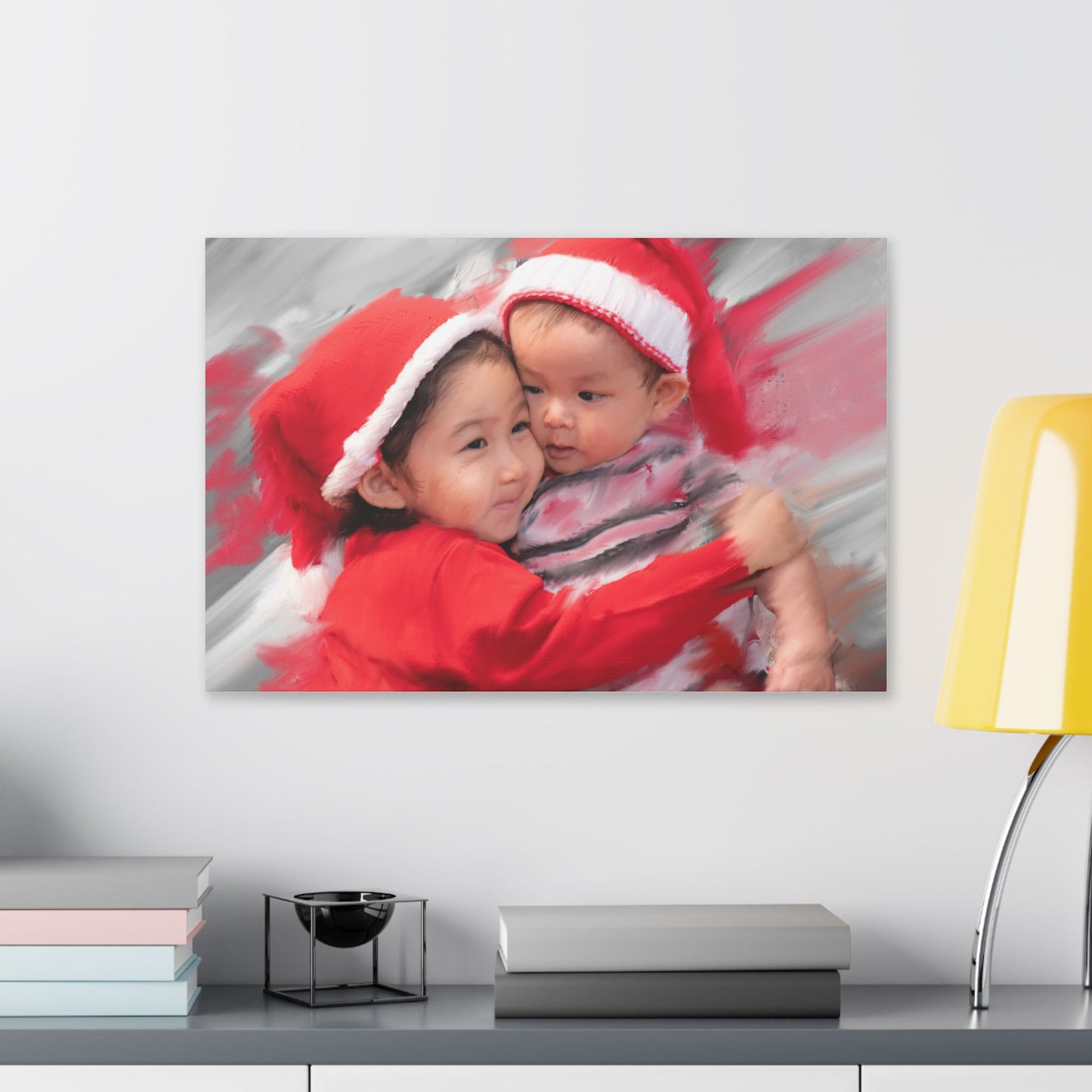 Children in Santa Hats Classic Stretched Canvas | Holiday Nursery Wall Art
