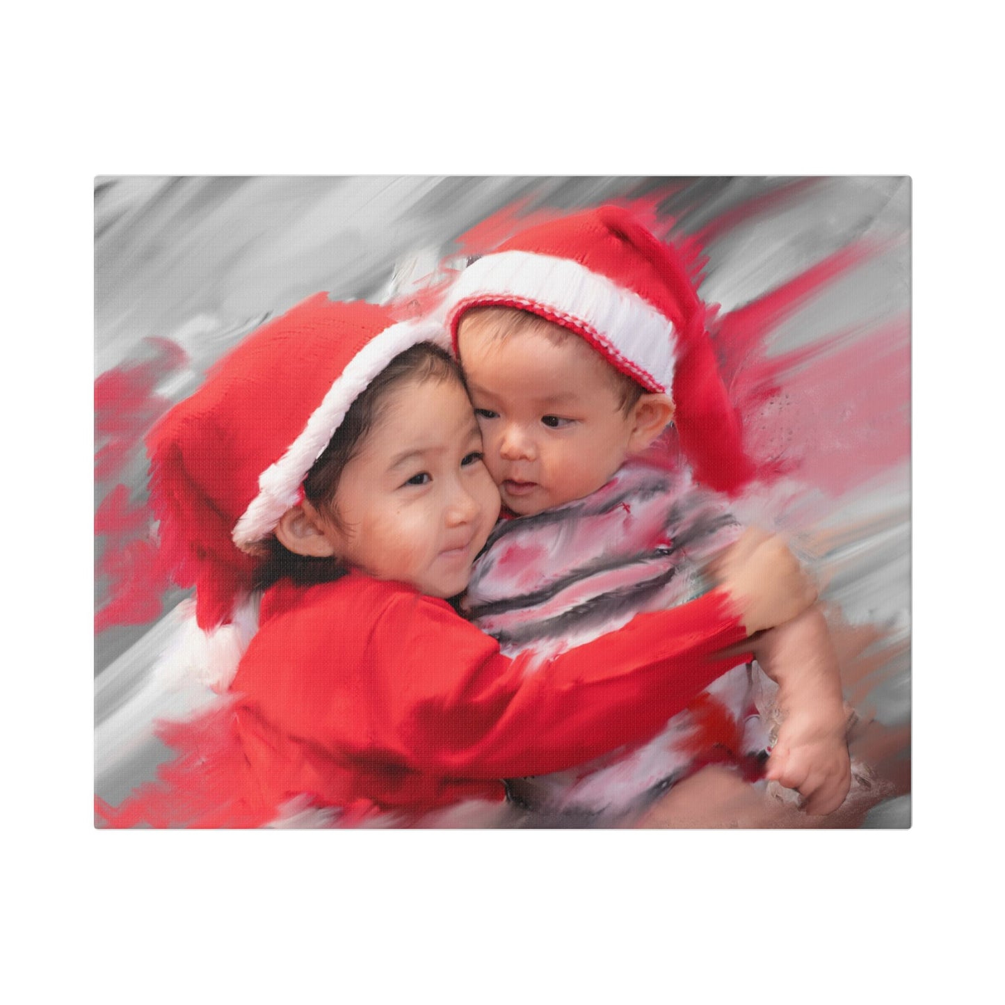 Children in Santa Hats Classic Stretched Canvas | Holiday Nursery Wall Art