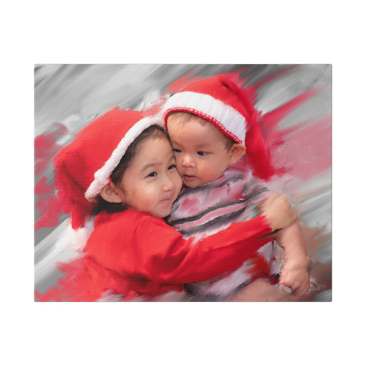 Children in Santa Hats Classic Stretched Canvas | Holiday Nursery Wall Art