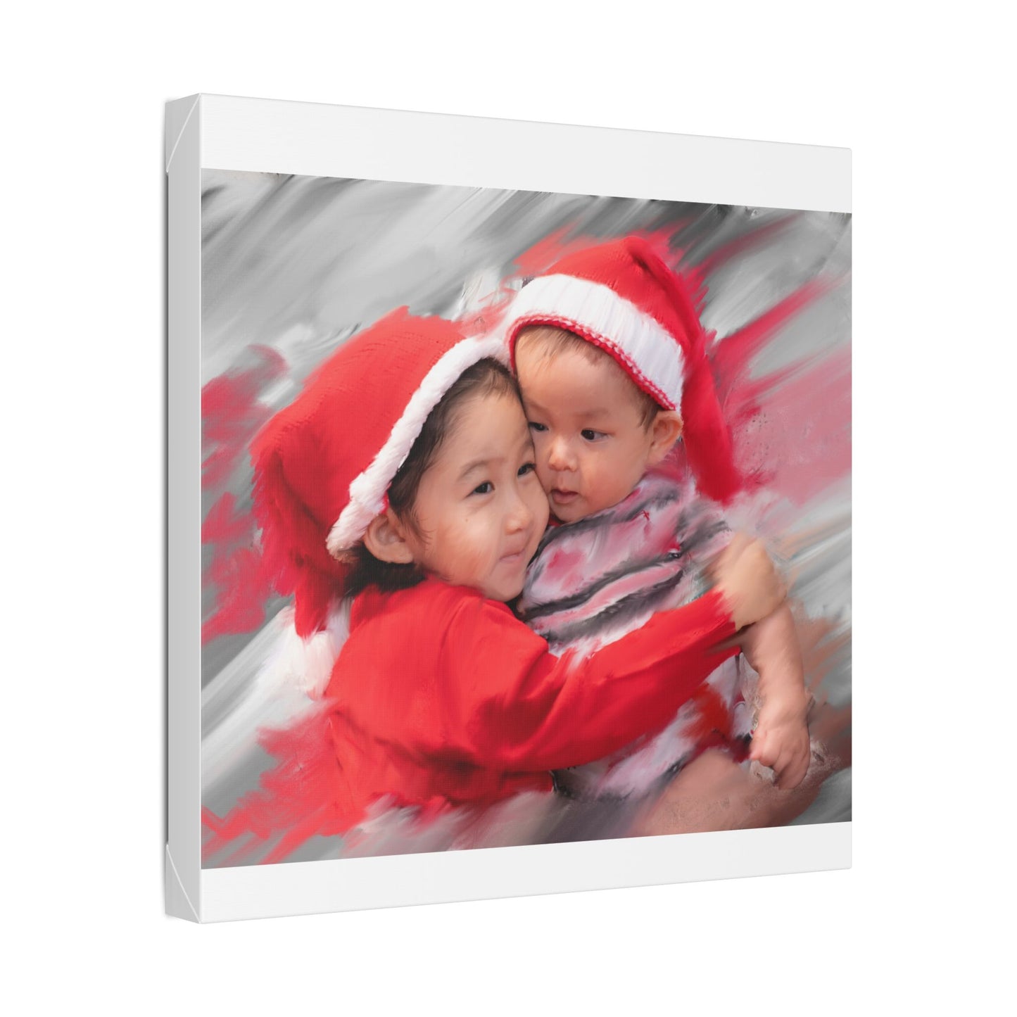 Children in Santa Hats Classic Stretched Canvas | Holiday Nursery Wall Art