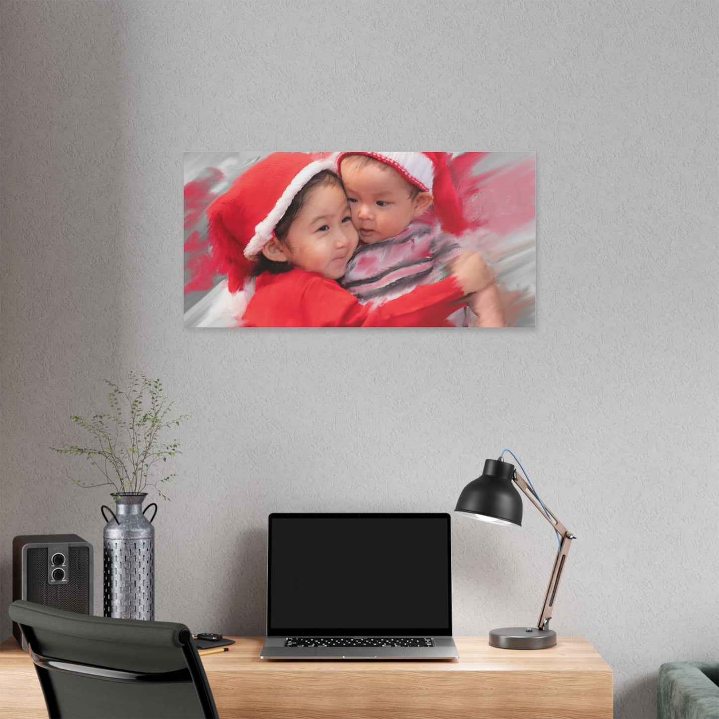Children in Santa Hats Classic Stretched Canvas | Holiday Nursery Wall Art