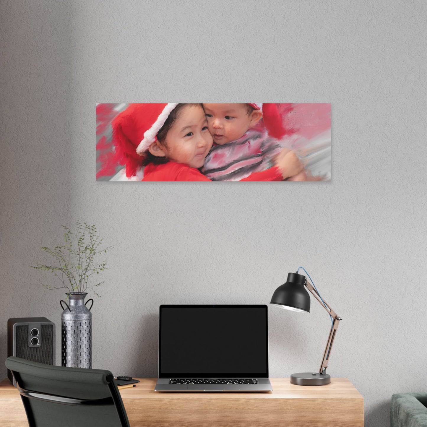 Children in Santa Hats Classic Stretched Canvas | Holiday Nursery Wall Art
