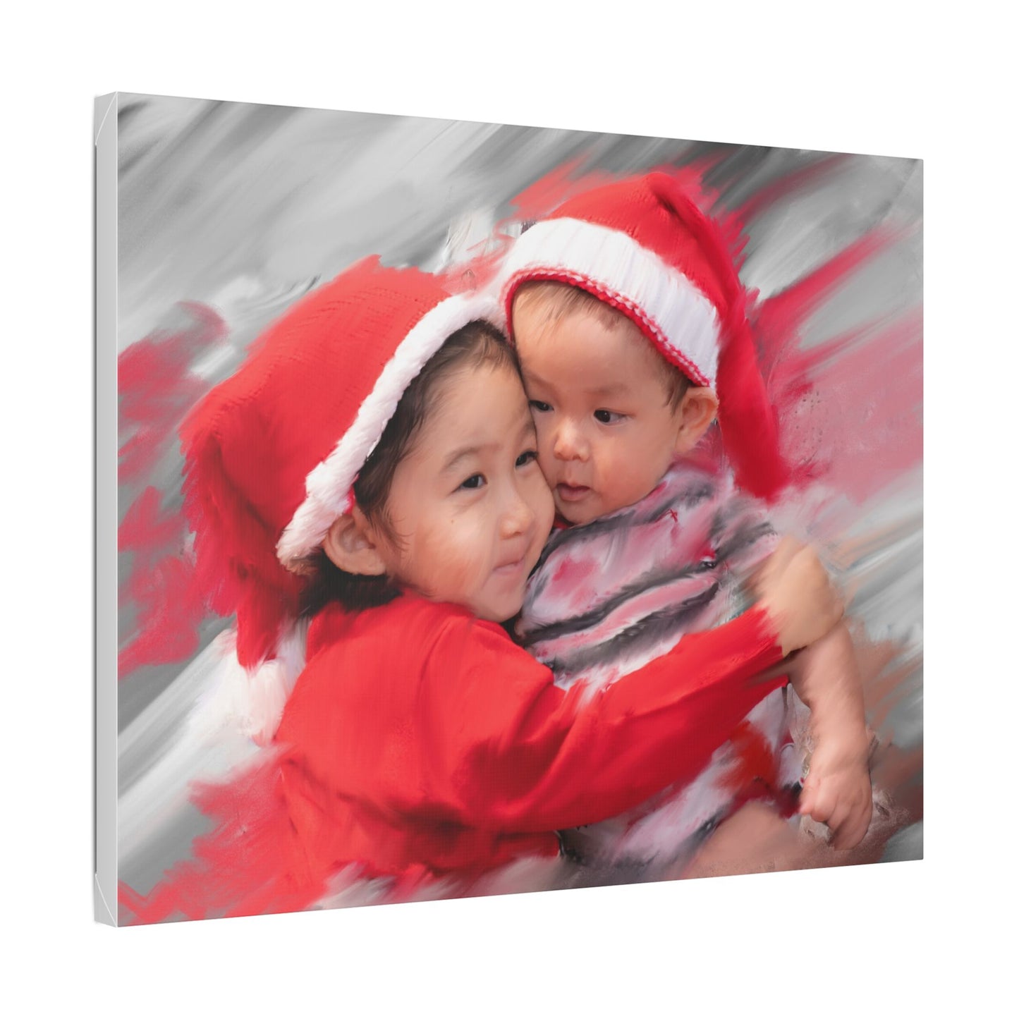 Children in Santa Hats Classic Stretched Canvas | Holiday Nursery Wall Art