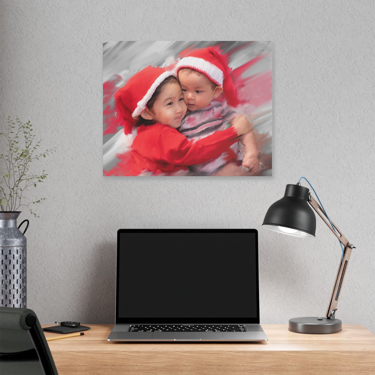 Children in Santa Hats Classic Stretched Canvas | Holiday Nursery Wall Art