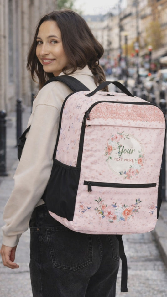 Personalized Floral Utility Backpack | Custom Text & Elegant Art Design by Gava Studio